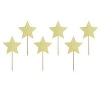 Generique - 6 Cake Toppers en Carton étoiles dorées pailletées 11,5 cm