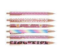 Générique 6-Pack Push-Type Ballpoint Pens, Durable Metal Body With Cute Cartoon Patterns, Retractable Click-Action Stationery Set For Office Home And School, Refillable Design