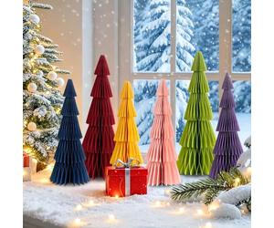 Générique 6 PCS Sapin de Noël Plié en Nid d'abeille Sapin en Papier Épais Décor Nid d'abeille Classic Xmas Trees Différentes Couleurs Conception Magnétique Decoration Table Noel Décoration de Noel