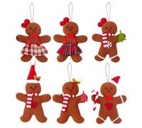 Générique 6-Piece Gingerbread Man Felt Ornaments - Christmas Tree Felt Doll Pendants, Handmade Fèlt Gingerbread Decor for Holiday Parties, Tree, and Home Decoration