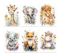 Générique 6 Tableau Animaux Savane Affiche Poster Beige Deco Boho Poster Safari Chambre Bébé Lion Girafe Éléphant Koala Alpaga Hippopotame Panda Renard Pingouin Fleur Tableau Toile 21x30 sans Cadre