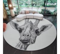 Générique 60 cm Tapis Rond Croquis Minimaliste De Mode Girafe Tapis Salon avec Envers Antidérapant Et Lavable pour Chambre, Cuisine, Chambre d'enfant, Gris Poil Ras Tapis De Marche