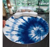 Générique 60 cm Tapis Rond Mode Tie-Dye Abstrait Circulaire Tapis Salon avec Envers Antidérapant Et Lavable pour Chambre, Cuisine, Chambre d'enfant, Bleu Et Blanc Poil Ras Tapis De Marche
