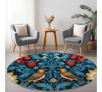 Générique 60 cm Tapis Rond Moderne et Doux Bleu-Vert, William Morris Fleurs Oiseaux Tapis à Poils Courts Antidérapant et Lavable, Design Élégant pour Salon Chambre Bureau ou Chambre d’Enfant