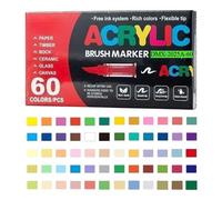 Générique 60 Couleurs Feutre Acrylique, Marqueur Peinture Acrylique à Pointe Souple Imperméables et Anti-taches pour peinture sur roche, pierre, céramique, métal, papier, verre, tissu, bois