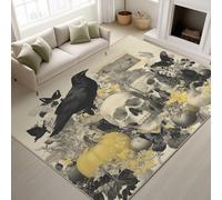 Générique 60 x 120 cm Tapis Beige Imprimé Artistique Réaliste Tapiss Crâne Corbeau Papillon Citrouille Bocal en Verre Halloween & Tapis antidérapant Magique intégré pour Chambre ou Espace Décoratif