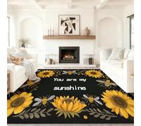 Générique 60 x 120 cm Tapis de Salon - Classique Floral Animal Tournesol Abeille - Lavable et Antidérapant, Noir Tapis Doux pour Chambre d'Ados, Filles et Garçons, Poil Ras, Facile à Nettoyer