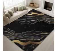 Générique 60 x 180 cm Tapis Noir Imprimé Abstrait Texture Marbre Tapiss Fond Marbre Noir et Or Moderne Luxe Artistique & Tapis antidérapant Magique intégré pour Salon Chambre