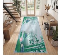 Générique 60 x 240 cm Tapis de Couloir Long Lavable Bambou Zen | Plantes Fleurs Impression Long Antidérapant Tapis De Passage pour entrée, chambre à coucher, buanderie