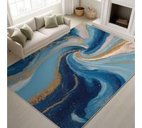 Générique 60 x 90 cm Bleu Royal Tapis Motif Marbre Spirales Sequins Imprimé Abstrait Artistique Tapiss Tendance Moderne & Tapis antidérapant Magique intégré pour Chambre Moderne Salon