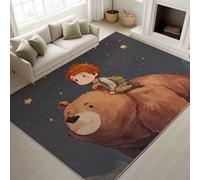 Générique 60 x 90 cm Tapis Dessin Animé Animal Imprimé Aventure Ciel Nocturne Tapiss Garçon Ours & Tapis antidérapant Magique intégré pour Couloir Entrée