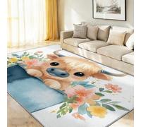 Générique 60 x 90 cm Tapis Entrée Intérieur, Blanc Antidérapant Tapis Lavable, Pile Courte Tapis Salon Cartoon Maison De Campagne Floral Animaux Veaux pour Dessous, Cuisine, Chambre Chien