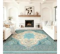 Générique 60 x 90 cm Tapis Entrée Intérieur, Bleu-Vert Antidérapant Tapis Lavable, Pile Courte Tapis Salon Oriental Traditionnel Fin Symétrique Impression pour Dessous, Cuisine, Chambre Chien