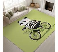 Générique 60 x 90 cm Vert Clair Tapis Panda Vélo T-Shirt Imprimé Cartoon Style Autocollant Tapiss Amusant Mignon Relax Chaleureux & Tapis antidérapant Magique intégré pour Chambre d’Enfant Chambre