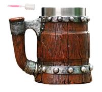 Générique 600ml Wooden Barrel Stainless Steel Beer Mug,Retro Handmade Medieval Cocktail Mug with Handles,Double Wall Thermal Bucket Shaped Coffee Stein for Men Home Bar Party Use