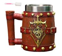 Générique 600ml Wooden Barrel Stainless Steel Beer Mug,Retro Handmade Medieval Cocktail Mug with Handles,Double Wall Thermal Bucket Shaped Coffee Stein for Men Home Bar Party Use