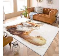 Générique 60x90 cm Tapis Moquette de Chambre à Poils Ras Gros Plan sur Un Animal, Un Renard Moelleux Moderne Tapis Lavable, Antidérapant Blanc pour Salon Manger Chambre d'enfants