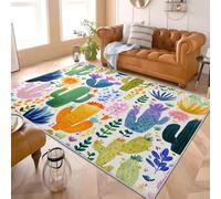Générique 60x90 cm Tapis Moquette de Chambre à Poils Ras Style BohèMe Aquarelle Cactus ThèMe Moelleux Moderne Tapis Lavable, Antidérapant Bleu pour Salon Manger Chambre d'enfants