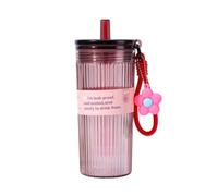 Générique 700ML Grande Capacité D'été En Plastique Paille Tasse Étanche avec Fleur Pendentif Couvercle Corde Transparent