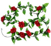 Générique 8.2Ft Artificielle Soie Rose Fleur Lierre Feuille De Vigne Guirlande De Noce Décor À La Maison Rouge Excellent