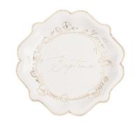 Generique Assiettes en carton Baptême Végétal Or 23 cm Crème - 8 pièces