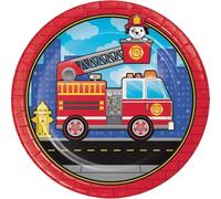 Generique - 8 Assiettes en Carton Camion de Pompier 23 cm