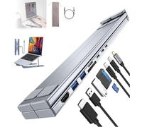 Générique 8-in-1 USB-C Laptop Stand,Fold Able Portable Cyber Brace,Adjustable Ergonomic Computer Stand for Home Offices Corporate (Silver, 28.5 * 7.5 * 3.2CM/11.22 * 2.9 * 1.2in)
