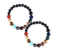 Générique 8 Naturelle En Quartz Anneaux sur le thème Planet Solar Eight bracelet Unquie bracelets Pour Perles Homme Bracelet 4 Bijoux (Black*2, One Size*2)