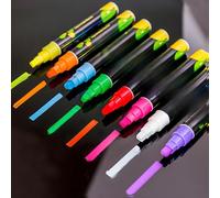 Générique 8 Pack Dry Erase Chalk Marker Pens Pointe réversible balle et ciseau de 6 mm Surligneurs fluorescents pour tableau menu LED bistrot dessin publicitaire art POP verre fenêtre ardoise