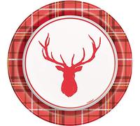 Generique - 8 Petites Assiettes en Carton cerf Blanches et Rouges 18 cm