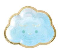 Générique - 8 Petites Assiettes en Carton Nuage Bleu et Or 17 cm