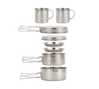 Générique 8 pièces/Ensemble Batterie de Cuisine Camping Kit désordre marmite et poêle en Acier avec Assiettes Tasses, Compatible for la randonnée Plein air Sac à Dos