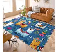 Générique 80x150 cm Tapis Moderne 3D Impression Anime Alpagas Cactus ThèMes Lavable en Machine Super Doux et Antidérapant Tapis Bleu Décoration d'intérieur Facile à Nettoyer Paillasso Poil Ras