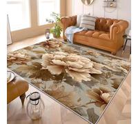 Générique 80x150 cm Tapis Moquette de Chambre à Poils Ras Pivoine De Style Chinois Moelleux Moderne Tapis Lavable, Antidérapant Brun pour Salon Manger Chambre d'enfants