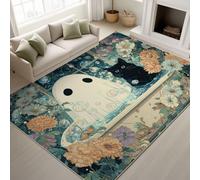 Générique 90 x 150 cm Noir Tapis Fantôme Blanc Baignoire Éclaboussures Chat Noir Bulles Imprimé Fantaisie Rêve Doux Surréaliste Tapiss Mignon Amusant & Tapis antidérapant Magique intégré pour Chambre