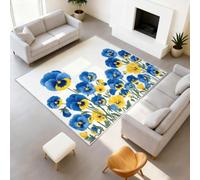 Générique 90 x 150 cm Tapis Botanique Floral Imprimé Luxe Tapiss Cosmos Bleu Marine Jaune Blanc & Tapis antidérapant Magique intégré pour Couloir Entrée Salon Chambre Bureau