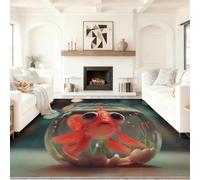 Générique 90 x 150 cm Tapis Entrée Intérieur, Multicolore Antidérapant Tapis Lavable, Pile Courte Tapis Salon Réalisme Mignon Poisson Bol en Verre pour Dessous, Cuisine, Chambre Chien