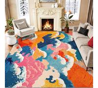 Générique 90 x 150 cm Tapis Entrée Intérieur, Multicolore Antidérapant Tapis Lavable, Pile Courte Tapis Salon Traditionnel Japonais Art Océan Vagues pour Dessous, Cuisine, Chambre Chien