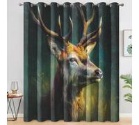 Générique 98% Rideau Occultant Cerf, Rideaux et Draperies Intérieurs Animaux Peint à l'huile Lot de 2, Rideau Salon Chambre Fenetre à Oeillets, L 75 x H 166 cm D&P55