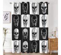 Générique 98% Rideau Occultant Crâne Carreaux, Rideaux et Draperies Intérieurs Tête de Mort Gothique Lot de 2, Rideau Salon Chambre Fenetre à Oeillets, L 140 x H 220 cm D&P52
