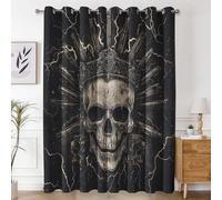 Générique 98% Rideau Occultant Crâne Couronné, Rideaux et Draperies Intérieurs Tête de Mort Gothique Lot de 2, Rideau Salon Chambre Fenetre à Oeillets, L 75 x H 166 cm D&P52