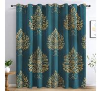 Générique 98% Rideau Occultant Damas Turquoise, Rideaux et Draperies Intérieurs Floral Vintage Lot de 2, Rideau Salon Chambre Fenetre à Oeillets, L 117 x H 137 cm D&P54