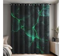 Générique 98% Rideau Occultant Marbre Noir Vert, Rideaux et Draperies Intérieurs Texture Marbre Abstrait Lot de 2, Rideau Salon Chambre Fenetre à Oeillets, L 140 x H 260 cm D&P61
