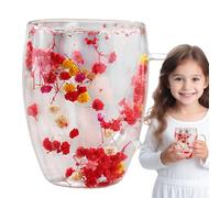 Générique À À Fleurs Isolées, À En,Tasses En Verre À Poignée Ergonomique - À En Verre À Double Couche D'isolation Thermique, À Pour Anniversaire, Nouvel An, No