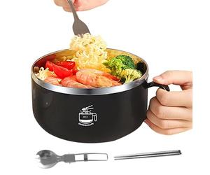Générique à nouilles - 14,5 x 9 cm, 1000 ml, poignée de couvercle pour nouilles instantanées, à soupe portable, lavable au lave-vaisselle pour dortoir universitaire | Style simple isolant d'us