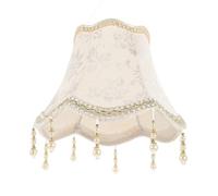 Générique Abat-jour en Tissu Jacquard Beige Motif Floral, Diamètre 25 Cm, Décoré de Pendentifs en Perles et Pompons, Abat-jour pour Lampe de Table, pour Salon et Chambre à Coucher