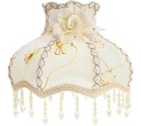 Générique Abat-jour Européen en Tissu Vintage Perles et Dentelle, Lampe de Table Décorative en Fer Beige, Facile à Installer, Protection pour Lampe, Salon ou Bureau
