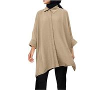 Générique Abaya Boutonnée Manches Longues Femmes Chemise Décontractée Tenue (Beige, L)