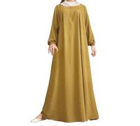 Générique Abaya Femme Musulmane,Robe à Manches Bouffantes De Couleur Unie Musulmanes Moyennes Fermeture éClair sur Le Devant Col Rond Poignets éLastiques (Yellow XXXXL)