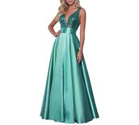 Générique Abiti da ballo Con scollo a V da Donna Abiti da Festa formali lunghi in Raso Con Paillettes Una Linea di Abiti da ballo Sexy Con Tasche Whole Turquoise S